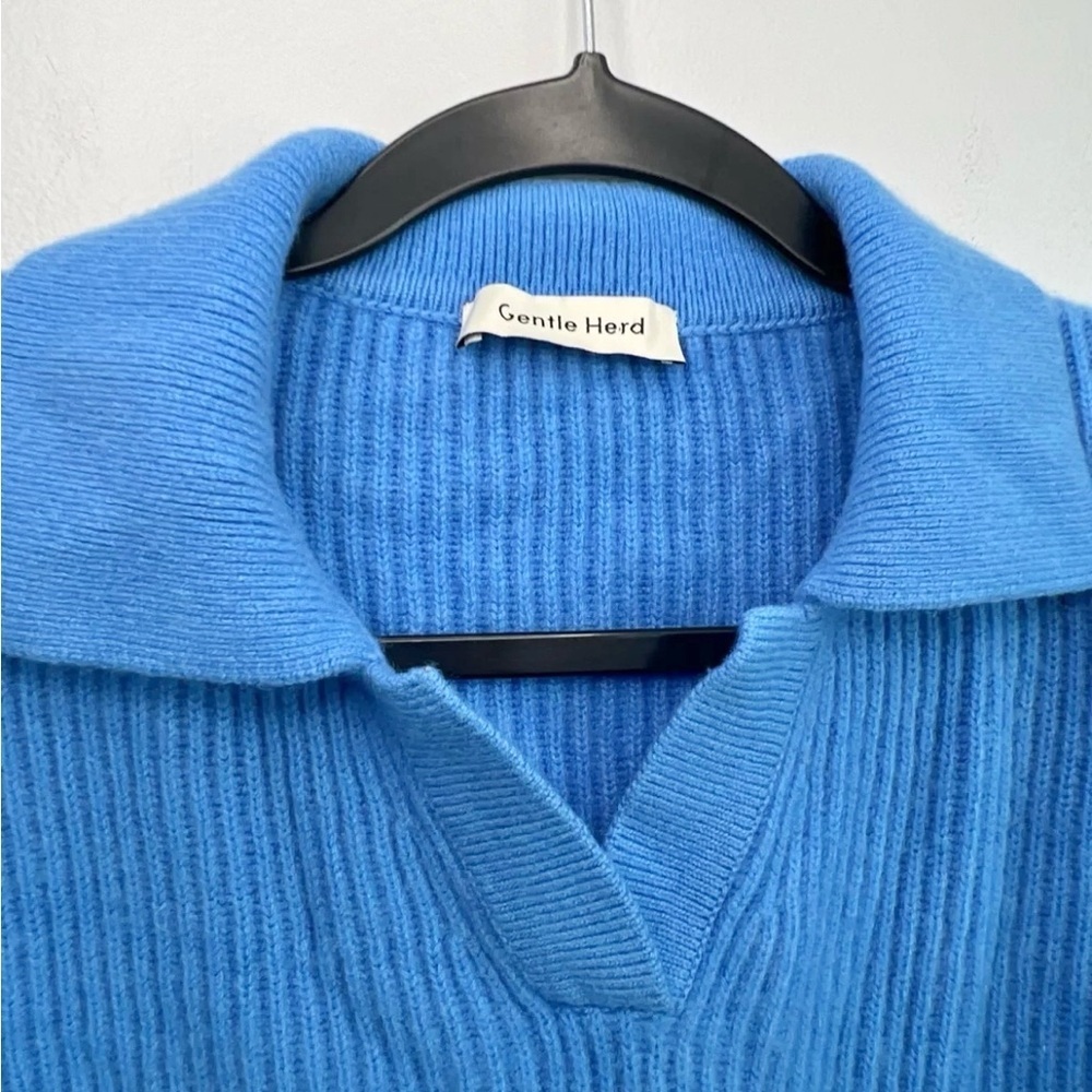 Gentle Herd Size M • Glacier Blue Cashmere Contrast Collar Polo Sweater - Picture 6 of 10